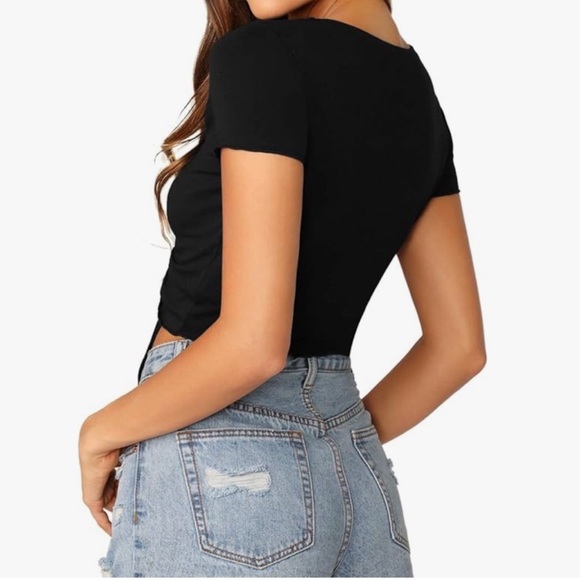 🏰🆕🩷SHE + SKY: MISTY ROSE Rib Knit Drawstring Ruched Front Top LARGE - Picture 5 of 10